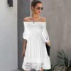 Spring and Summer Top-Selling Product Fashion Women  off-Shoulder Backless Solid Color Lace Dress in Dresses