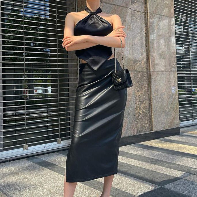 2021 Summer  Slim-Fit Slimming Sheath A- line Fashion Stitching Black Skirt for Women