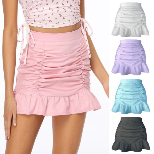 Skirt Solid Color Pleated Ruffled Zipper Skirt High Waist Sheath FishtailSkirt