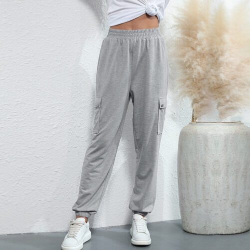 2021   Women Clothing Summer New Casual Fashion Sports Pocket Ankle Banded Pants