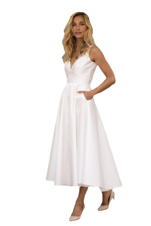 White Medium Waist Slim Fit Temperament Commute Solid Color Dress New Backless Dress