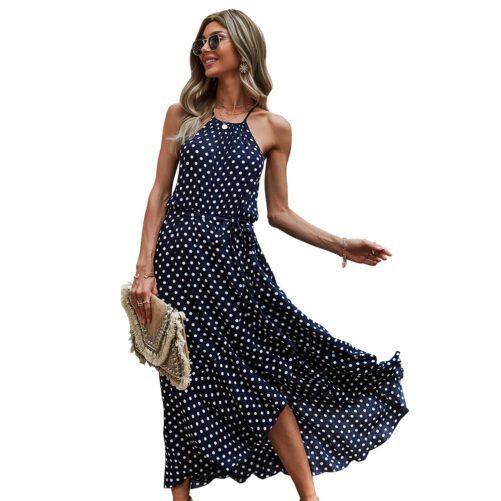 New Polka Dot Brace Dress 2021 Temperament Commute Large Swing Skirt