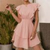 Light Pink Cotton Dress Fashionable Solid Color Ruffled Mid-length High-waisted Dress Sleeveless Summer Women Dress NEW in Dresses