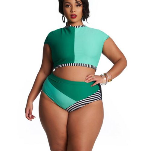 New Arrival  Ladies plus Size Swimsuit Multi-Color Mosaic High Waist Fattening Bikini Fat Woman Swimwear