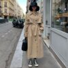 Women Spring and Autumn Coat Korean Style Loose Waist Mid-Length over-the-Knee Cotton Personalized Windbreaker for Women in Trench Coats