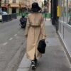 Women Spring and Autumn Coat Korean Style Loose Waist Mid-Length over-the-Knee Cotton Personalized Windbreaker for Women in Trench Coats
