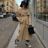 Women Spring and Autumn Coat Korean Style Loose Waist Mid-Length over-the-Knee Cotton Personalized Windbreaker for Women in Trench Coats