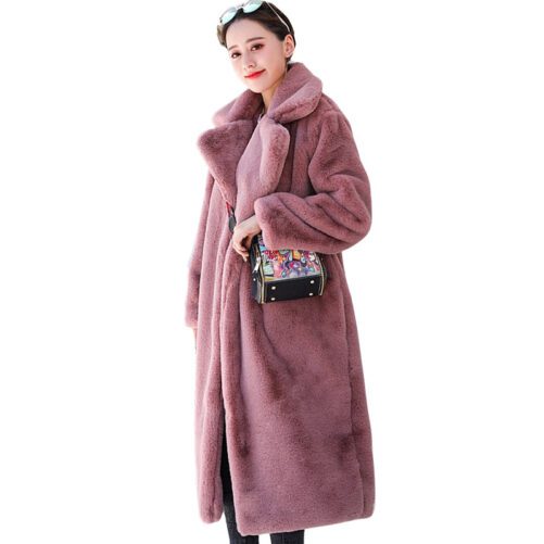 Fur Coat Extended Large Size Women Faux Rabbit Fur Coat Warm Winter Fur Coat