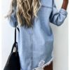 Mid-Length Loose Hole Batwing Sleeve Boyfriend Boyfriend Cardigan Denim Shirt Top in Jackets