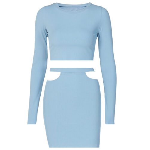 Women Hot Fashion Sexy Suit Women Autumn New Long Sleeves Cropped Top Hollow Skirt
