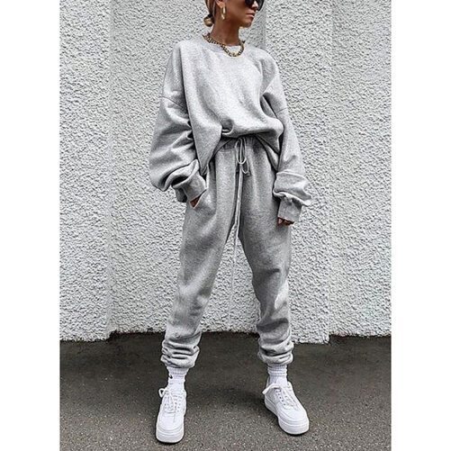 Solid Color Long-sleeved Trousers Loose Leisure Suit