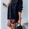 Mid-Length Loose Hole Batwing Sleeve Boyfriend Boyfriend Cardigan Denim Shirt Top in Jackets