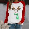 Women Clothing Holiday Style 2021 Christmas New Casual Printed Sweater Color Contrast Long Sleeve T-shirt Women Clothing in Tops & Tees