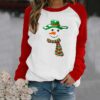 Women Clothing Holiday Style 2021 Christmas New Casual Printed Sweater Color Contrast Long Sleeve T-shirt Women Clothing in Tops & Tees