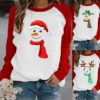 Women Clothing Holiday Style 2021 Christmas New Casual Printed Sweater Color Contrast Long Sleeve T-shirt Women Clothing in Tops & Tees