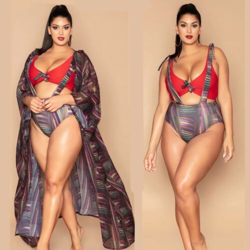 New plus-Sized Split Swimsuit Printed High Waist Strap Swimsuit Beach Bikini Jacket Overclothes