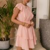Light Pink Cotton Dress Fashionable Solid Color Ruffled Mid-length High-waisted Dress Sleeveless Summer Women Dress NEW in Dresses