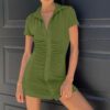 Sexy slim knitted green mini dress Summer women fashion Gathered knit wrap vestidos Blue bodycon in Dresses
