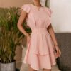 Light Pink Cotton Dress Fashionable Solid Color Ruffled Mid-length High-waisted Dress Sleeveless Summer Women Dress NEW in Dresses