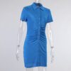Sexy slim knitted green mini dress Summer women fashion Gathered knit wrap vestidos Blue bodycon in Dresses