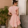 Light Pink Cotton Dress Fashionable Solid Color Ruffled Mid-length High-waisted Dress Sleeveless Summer Women Dress NEW in Dresses