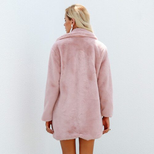 Simplee Elegant Pink Shaggy Women Faux Fur Coat Streetwear Autumn Winter Warm Plush Teddy Coat Female Plus Size Overcoat Party