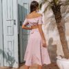 Polka dot flower office ladies women set Off shoulder crop top and skirts 2 piece suit Fashion puff sleeve summer skirt in Dresses