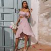 Polka dot flower office ladies women set Off shoulder crop top and skirts 2 piece suit Fashion puff sleeve summer skirt in Dresses