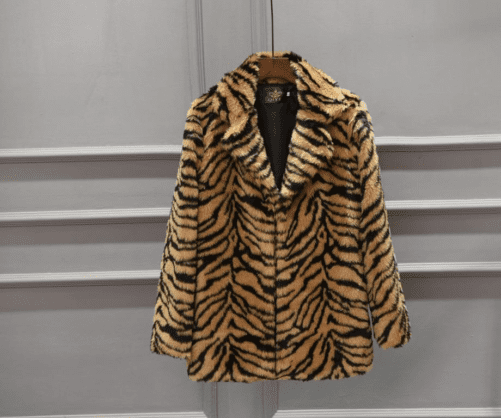 Women Leopard Long Sleeve Fuzzy Faux Fur Coat Lapel Open Front Shearling Oversized Jacket