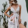 Women Deep V Neck Sexy Satin Backless Spaghetti Strap Maxi Party Dress in Dresses