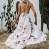 Women Deep V Neck Sexy Satin Backless Spaghetti Strap Maxi Party Dress in Dresses