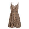 Women V Neck Leopard Print Spaghetti Strap High Waisted Swing Mini Dress in Dresses