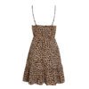 Women V Neck Leopard Print Spaghetti Strap High Waisted Swing Mini Dress in Dresses