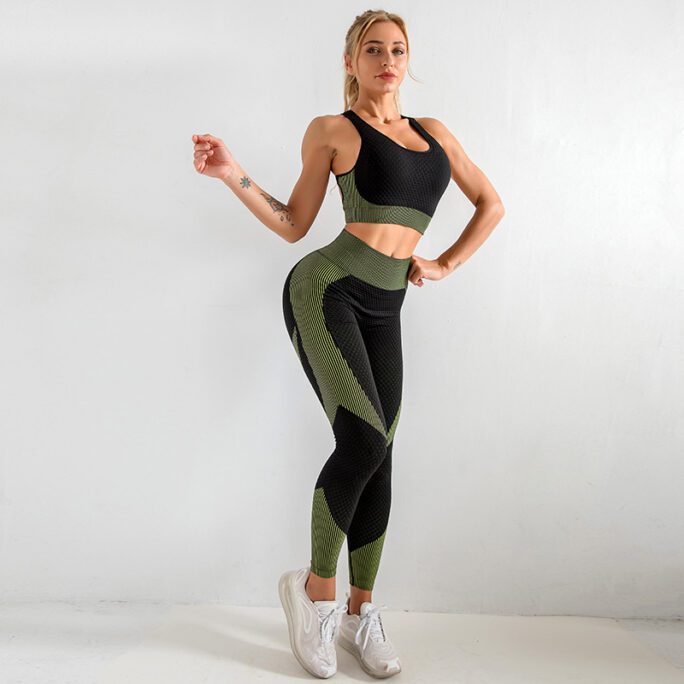 Striped Yoga Bra Set New Solid Color Vest Stretch Seamless Leggings Two-Piece Suit for Women