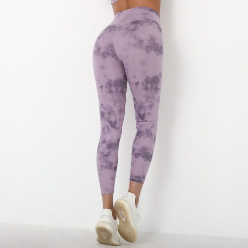 2021  New Nude Feel Yoga Pants Women High Waist Hip Lift Running Tight Tie-Dyed Brushed Exercise Workout Pants