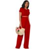 New  Women Clothing Solid Color Midriff Outfit Bell-Bottom Pants Casual Two-Piece Suit in Pant Sets