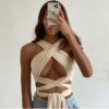 Spring And Summer New Women Solid Color Sexy Bandeau Lace-up Top in Tank Tops & Camis