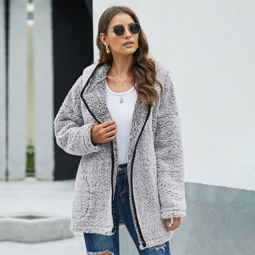 Woolen Coat Women Mid-Length Thickened Winter New Solid Color Casual Coat Women Loose