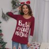 Christmas Fashion  Women Clothing round Neck Letter Print Long Sleeve T-shirt in Tops & Tees
