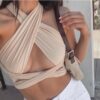 Spring And Summer New Women Solid Color Sexy Bandeau Lace-up Top in Tank Tops & Camis