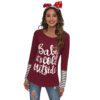 Christmas Fashion  Women Clothing round Neck Letter Print Long Sleeve T-shirt in Tops & Tees