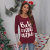 Christmas Fashion  Women Clothing round Neck Letter Print Long Sleeve T-shirt in Tops & Tees