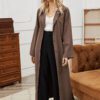 Autumn and Winter New Women Fashion Belt Single-Breasted Lapel Large Swing Overknee Long Solid Color Coat Skirt in Trench Coats