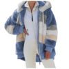 Top Women Autumn and Winter Loose plus Size Plush Multi-Color Mosaic Hooded Jacket in Fuzzy Coats
