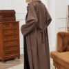 Autumn and Winter New Women Fashion Belt Single-Breasted Lapel Large Swing Overknee Long Solid Color Coat Skirt in Trench Coats