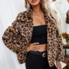 2021 Leopard Print Lapel Plush Loose Imitation Fur Artificial Leather Coat Women Top in Fuzzy Coats