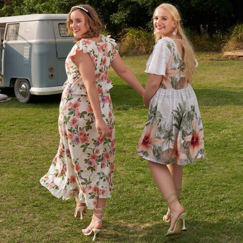 2021 Women Summer Fairy Floral Dress High Waist Slimming Dress V-neck Short Sleeve Dress