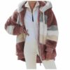 Top Women Autumn and Winter Loose plus Size Plush Multi-Color Mosaic Hooded Jacket in Fuzzy Coats