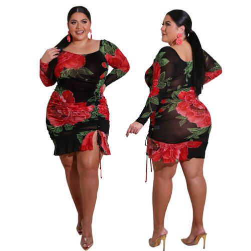 Large Size Women Clothing 2021 Summer New Printed Sexy Dress  New