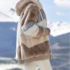 Top Women Autumn and Winter Loose plus Size Plush Multi-Color Mosaic Hooded Jacket in Fuzzy Coats